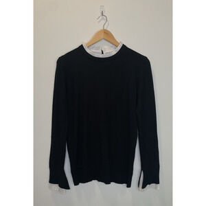 Vila Milano Sweater Pleated Collar Wool Blend Soft Office Preppy Money Black M